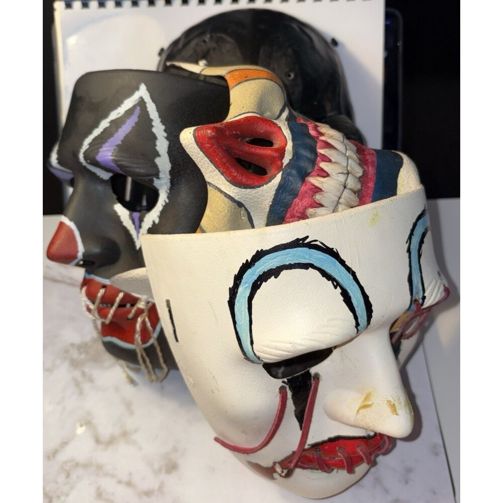 5 Halloween Creepy Masks Hand Painted/Skull Masks W/ Headstraps Wall Hang Masks